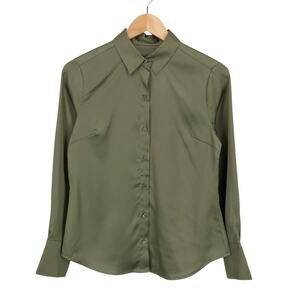 NWT Banana Republic Satin Classic Fit Button Down Shirt Thyme Green Size XS